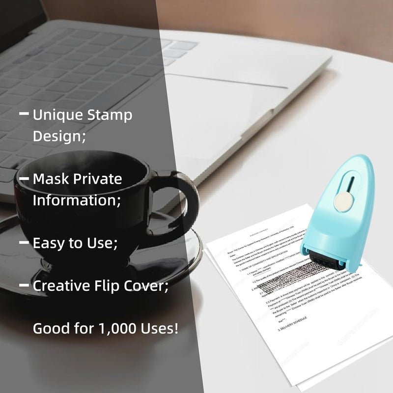 WEJOIN Wide Identity Theft Protection Roller Security Stamp 2Packs - Guard Your ID Well, Built-in Cutter & Unique Flip Cover, Compact Privacy Safety Tool for Document, Mail, etc. (BU/PU) - Image 4
